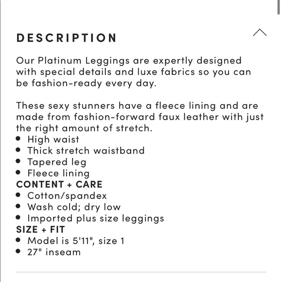 Torrid Platinum Legging Faux Leather Fleece Lined Black 3 - Picture 4 of 6